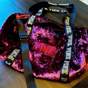 Pink! Deep purple crushed velvet duffle bag. In excellent shape.